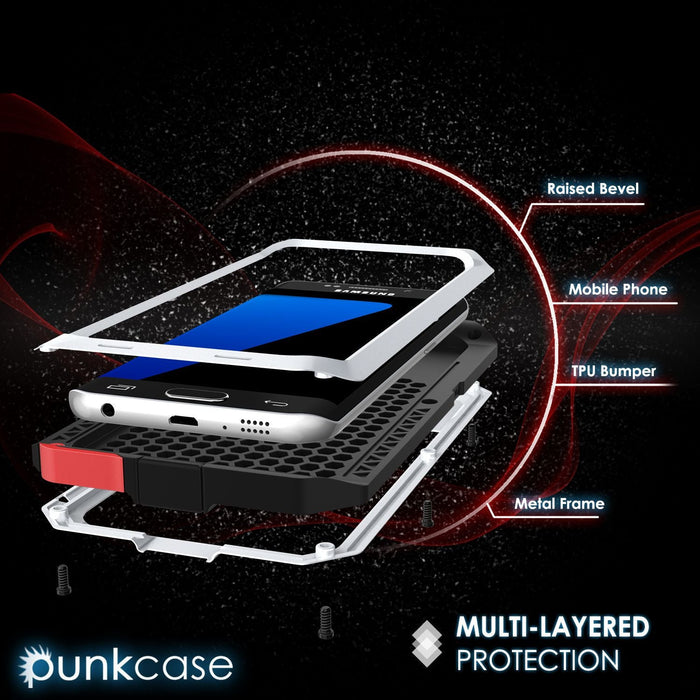 Galaxy S7 EDGE Case, PUNKcase Metallic White Shockproof Slim Metal Armor Case (Color in image: black)
