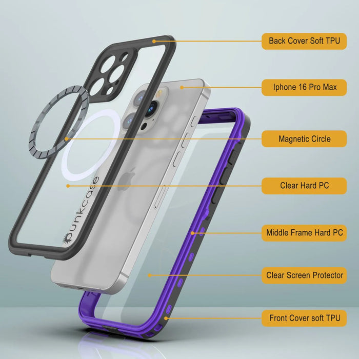 Wasserdichte Hülle für iPhone 16 Pro Max, Punkcase SpikeStar Purple Series | Dünne Passform, 2 m, Unterwasser-IP68
