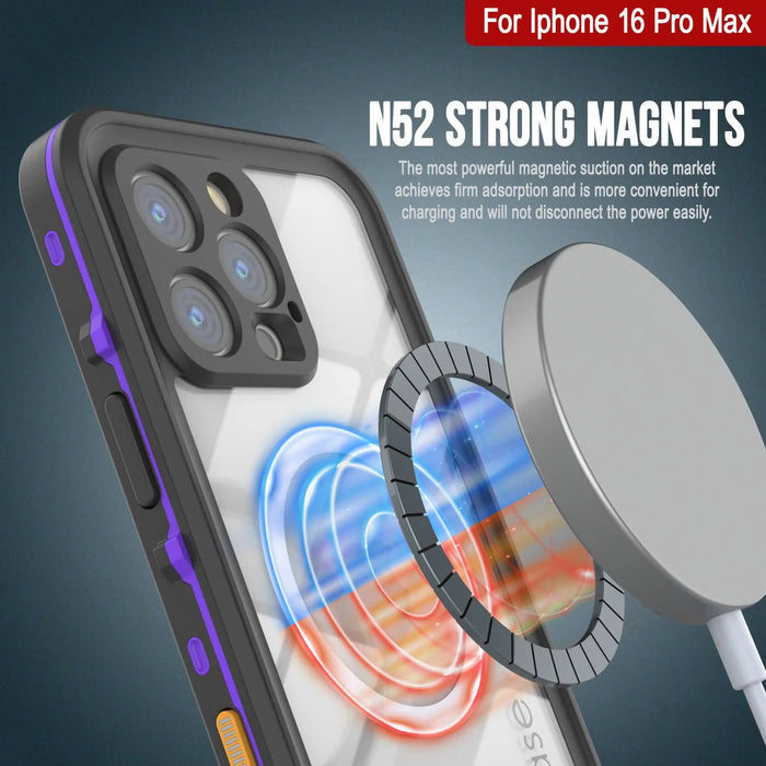 Wasserdichte Hülle für iPhone 16 Pro Max, Punkcase SpikeStar Purple Series | Dünne Passform, 2 m, Unterwasser-IP68