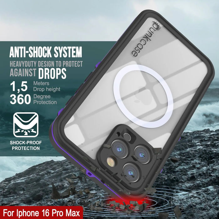 Wasserdichte Hülle für iPhone 16 Pro Max, Punkcase SpikeStar Purple Series | Dünne Passform, 2 m, Unterwasser-IP68