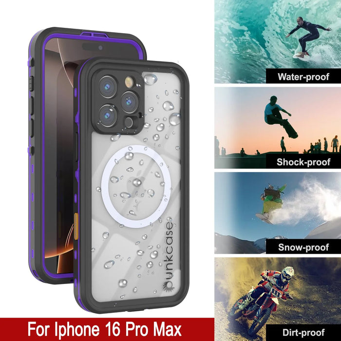 Wasserdichte Hülle für iPhone 16 Pro Max, Punkcase SpikeStar Purple Series | Dünne Passform, 2 m, Unterwasser-IP68