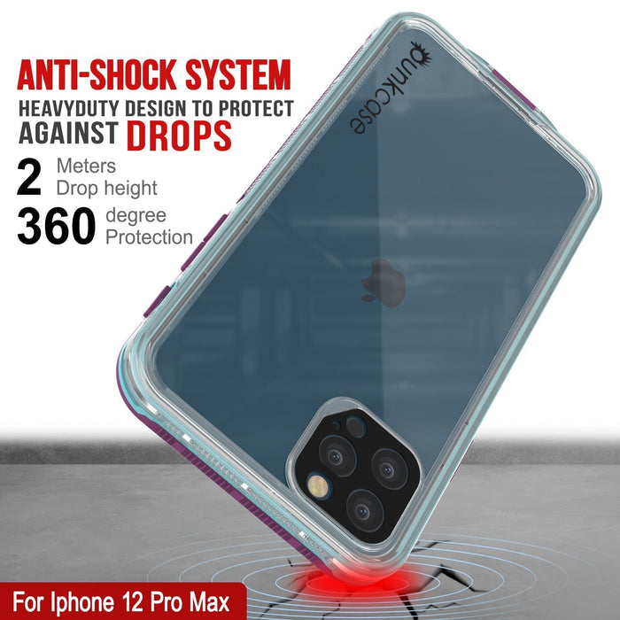 ANTI-SHOCK SYSTEM HEAVYDUTY DESIGN TO PROTECT 4 AGAINST DROPS Meters Drop height 3 6 degree ey For Iphone 12 Pro Max (Color in image: Clear Pink)