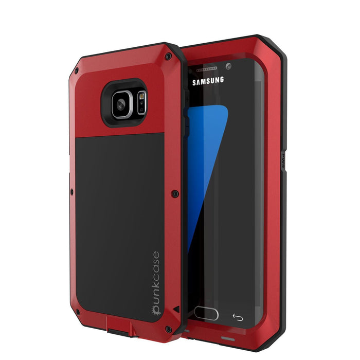 Galaxy S7 EDGE Case, PUNKcase Metallic Red Shockproof Slim Metal Armor Case (Color in image: red)