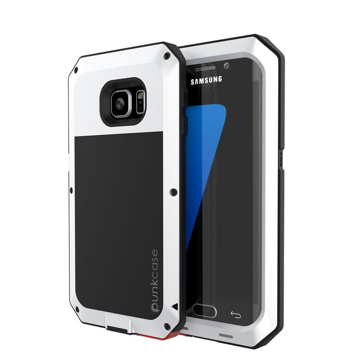 Galaxy S7 EDGE Case, PUNKcase Metallic White Shockproof Slim Metal Armor Case (Color in image: white)
