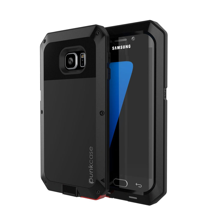 Galaxy S7 EDGE Case, PUNKcase Metallic Black Shockproof Slim Metal Armor Case (Color in image: black)
