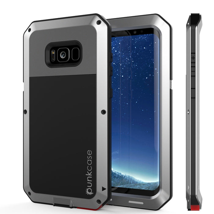 Galaxy S8 Case, PUNKcase Metallic Silver Shockproof Slim Metal Armor Case (Color in image: silver)