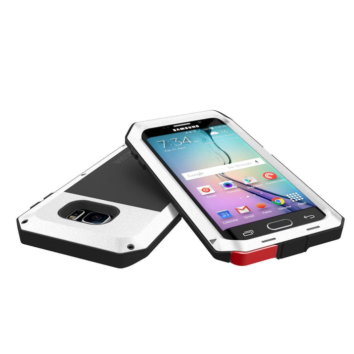 Galaxy S7 EDGE Case, PUNKcase Metallic White Shockproof Slim Metal Armor Case (Color in image: neon)