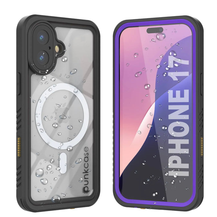 iPhone 17 wasserdichte Hülle, PunkCase [Extrem Mag -Serie] Rüstungsabdeckung mit integriertem Bildschirmschutz [lila]