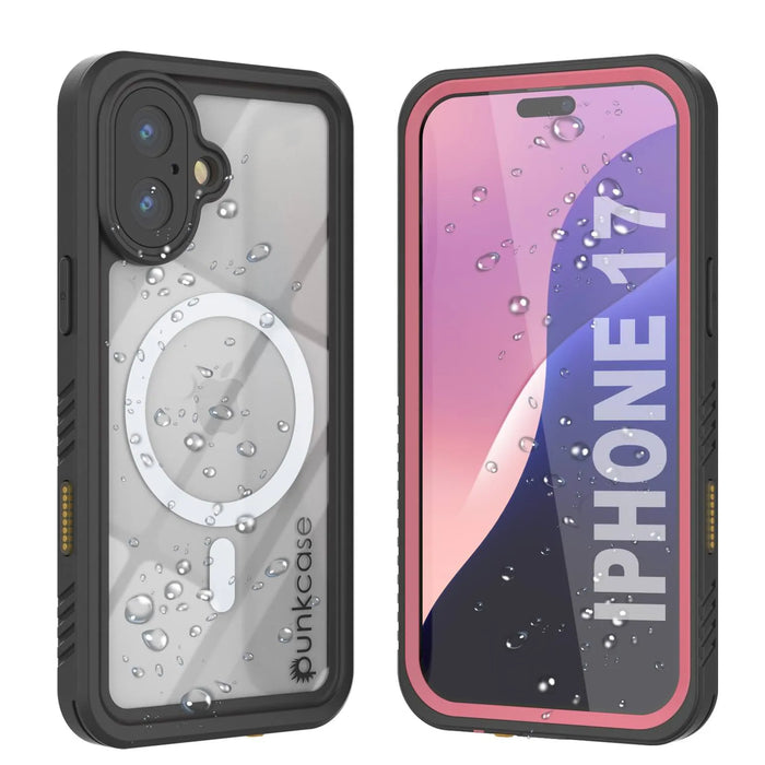 iPhone 17 wasserdichte Hülle, PunkCase [Extrem Mag -Serie] Rüstungsabdeckung mit integriertem Bildschirmschutz [Pink]