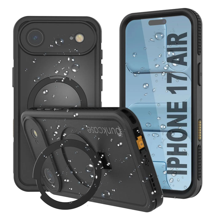 Wasserdichte iPhone 17 Air-Hülle [Kickstud 2.0-Serie] IP68-Schutzhülle mit Displayschutzfolie und Ständer [Schwarz]