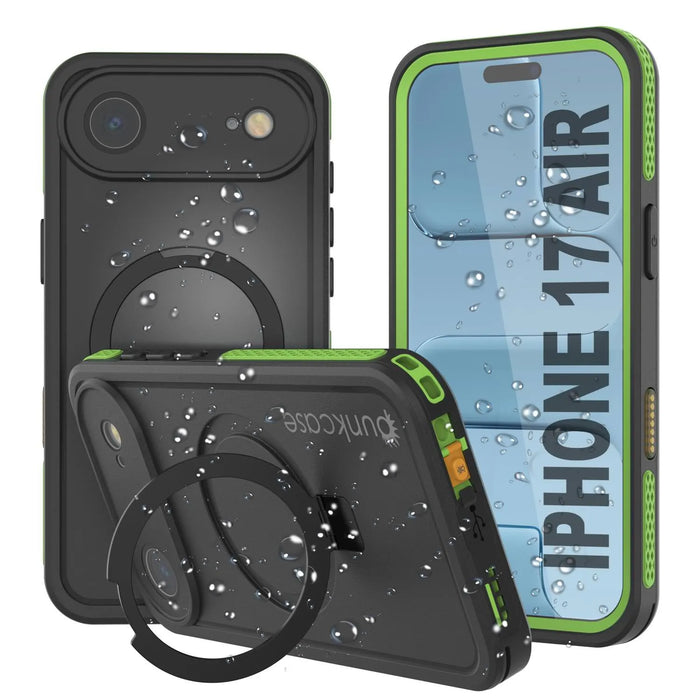 Wasserdichte iPhone 17 Air-Hülle [Kickstud 2.0-Serie] IP68-Schutzhülle mit Displayschutzfolie und Ständer [Grün]