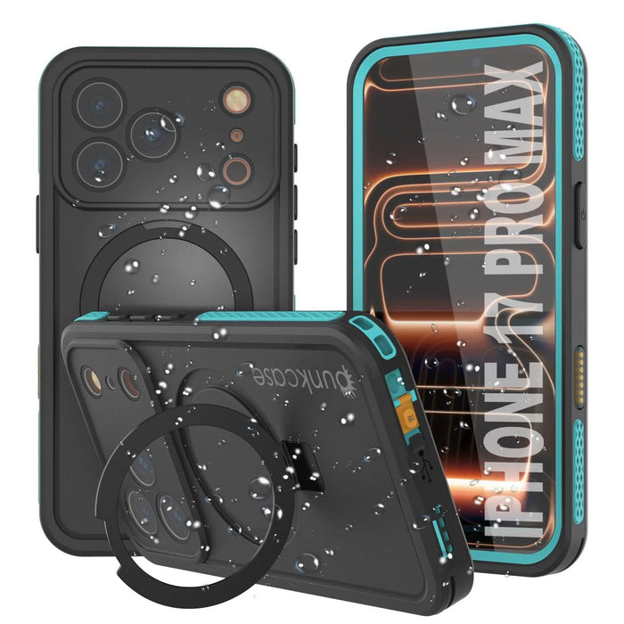 Wasserdichte iPhone 17 Pro Max-Hülle [Kickstud 2.0-Serie] IP68-Schutzhülle mit Displayschutzfolie und Ständer [Blaugrün]