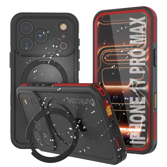 Wasserdichte iPhone 17 Pro Max-Hülle [Kickstud 2.0-Serie] IP68-Schutzhülle mit Displayschutzfolie und Ständer [Rot]