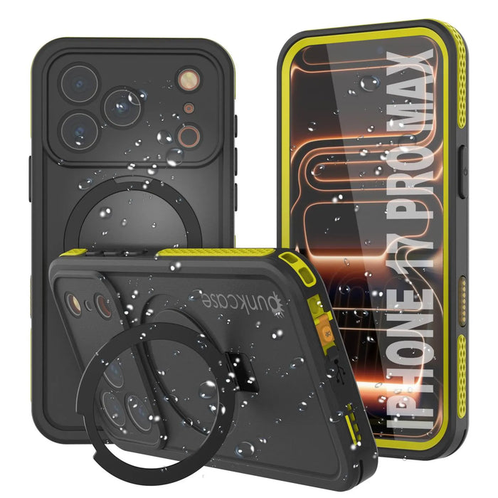 Wasserdichte iPhone 17 Pro Max-Hülle [Kickstud 2.0-Serie] IP68-Schutzhülle mit Displayschutzfolie und Ständer [Gelb]