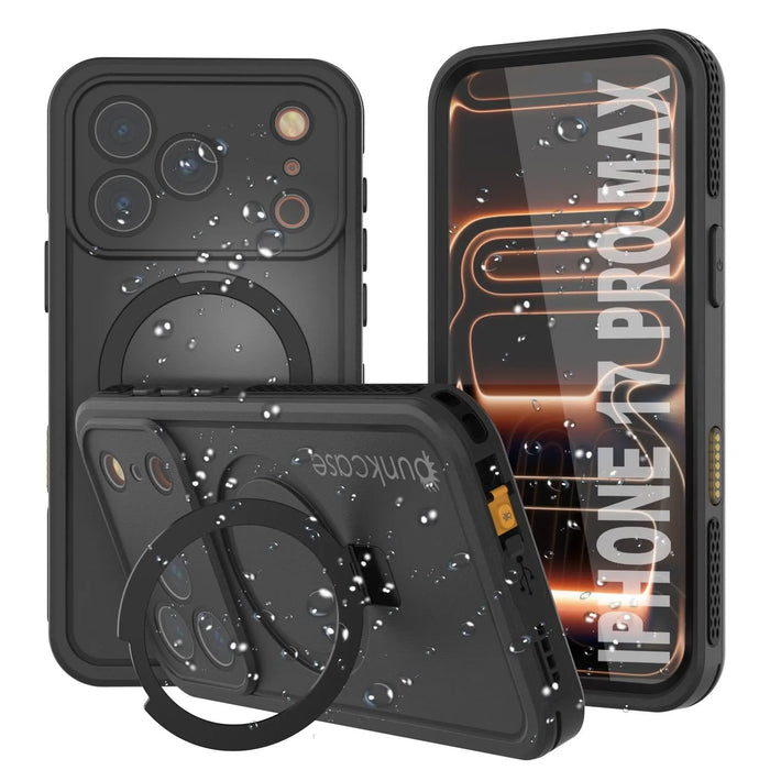 Wasserdichte iPhone 17 Pro Max-Hülle [Kickstud 2.0-Serie] IP68-Schutzhülle mit Displayschutzfolie und Ständer [Schwarz]