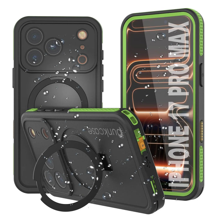Wasserdichte iPhone 17 Pro Max-Hülle [Kickstud 2.0-Serie] IP68-Schutzhülle mit Displayschutzfolie und Ständer [Grün]