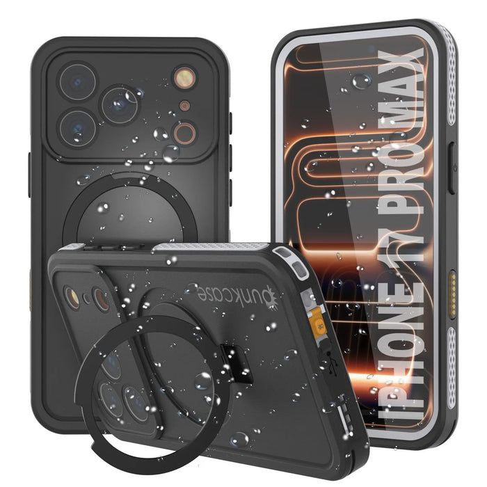 Wasserdichte iPhone 17 Pro Max-Hülle [Kickstud 2.0-Serie] IP68-Schutzhülle mit Displayschutzfolie und Ständer [Weiß]