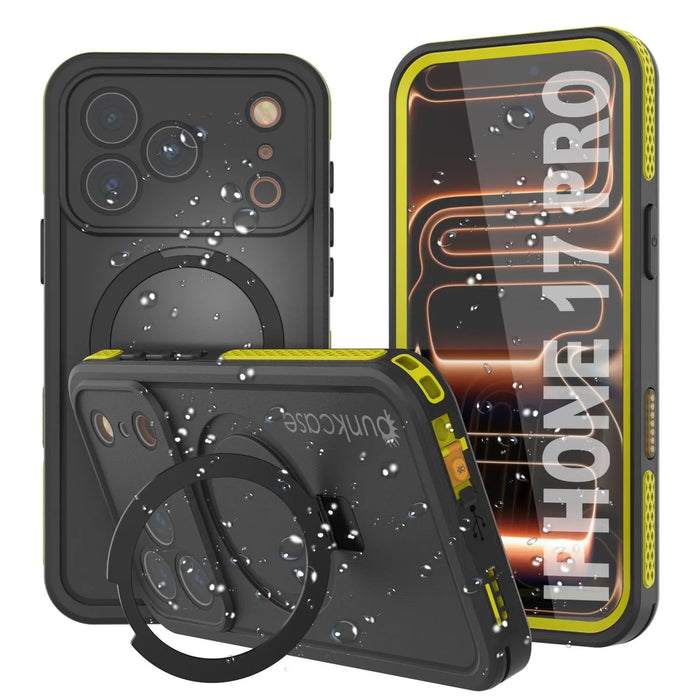 Wasserdichte iPhone 17 Pro-Hülle [Kickstud 2.0-Serie] IP68-Schutzhülle mit Displayschutzfolie und Ständer [Gelb]