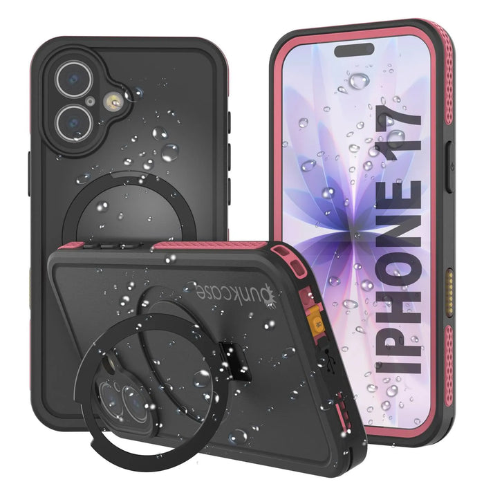 Wasserdichte iPhone 17-Hülle [Kickstud 2.0-Serie] IP68-Schutzhülle mit Displayschutzfolie und Ständer [Pink]