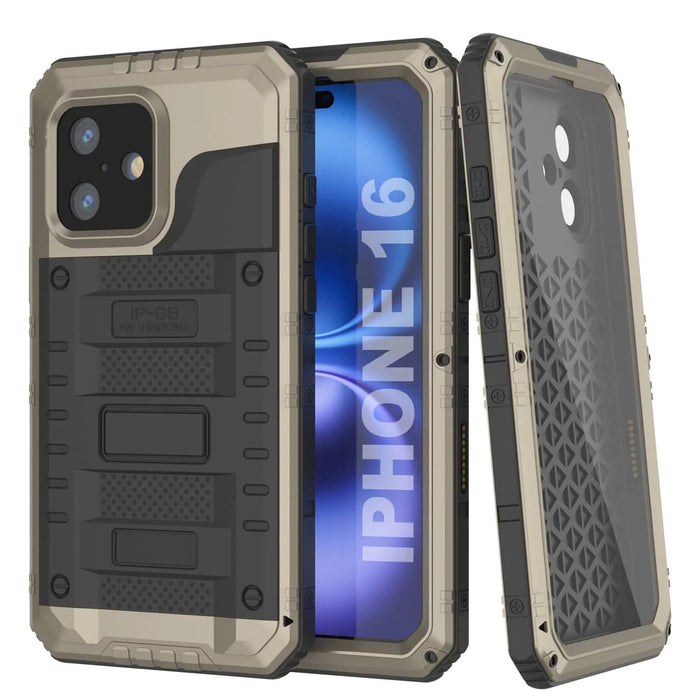 iPhone 16 Metal Extreme 3.0 -Serie Aluminium Wateref of Case IP68 W/Buillt im Bildschirmschutz und Kickstand [Gold]