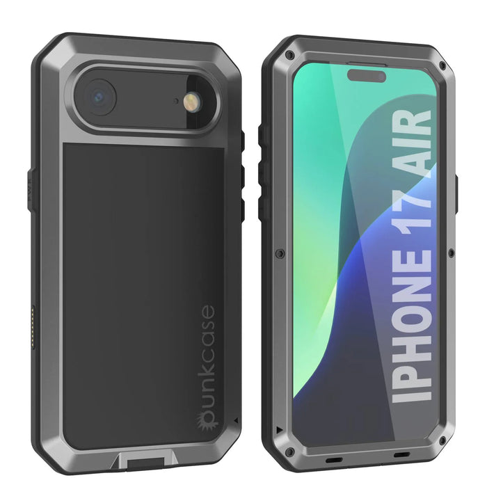 iPhone 17 Air Metal Case, Heavy Duty Military Grade -Rüstungsabdeckung [Stoßdämpfer] Ganzkörper hart [Silber]