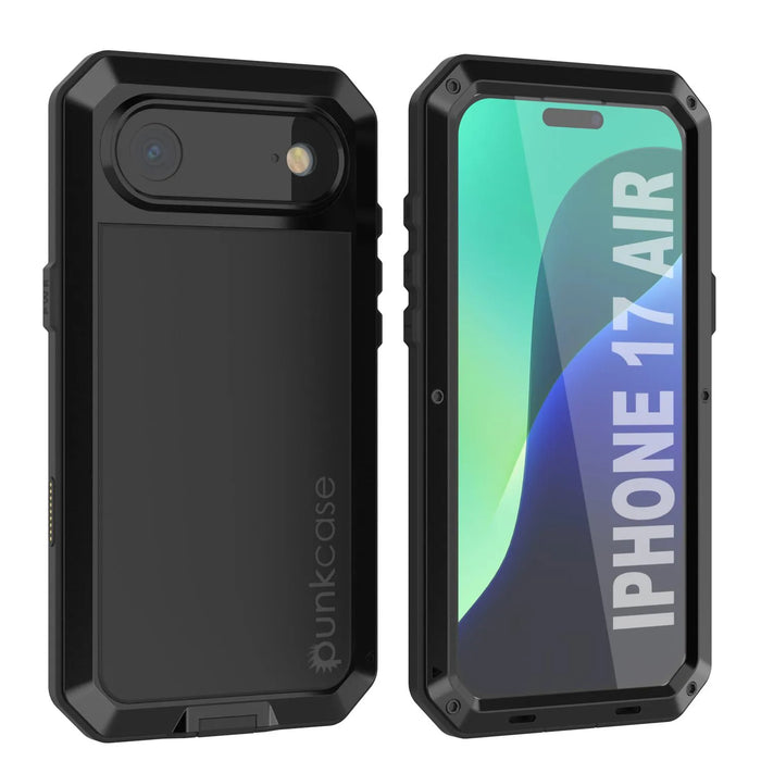 iPhone 17 Air Metal Case, Heavy Duty Military Grade -Rüstungsabdeckung [Stoßdämpfer] Ganzkörper hart [Schwarz]