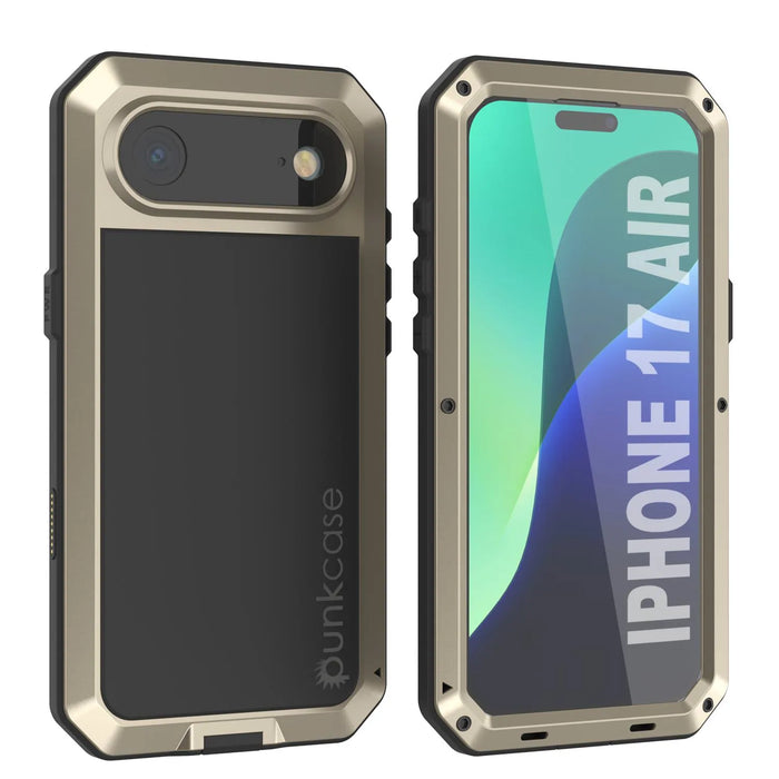iPhone 17 Air Metal Case, Heavy Duty Military Grade -Rüstungsabdeckung [Stoßdämpfer] Ganzkörper hart [Gold]