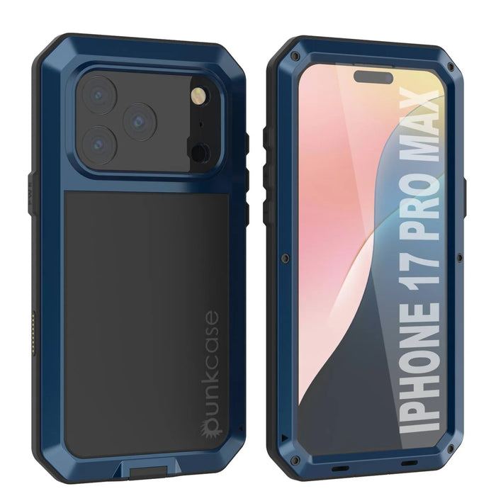 iPhone 17 Pro Max Metal Case, Heavy Duty Military Grade -Rüstungsabdeckung [Stoßdämpfer] Ganzkörper hart [blau]
