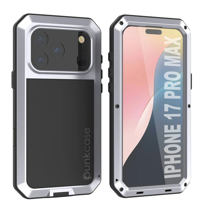 iPhone 17 Pro Max Metal Case, Heavy Duty Military Grade -Rüstungsabdeckung [Stoßdämpfer] Ganzkörper hart [Weiß]