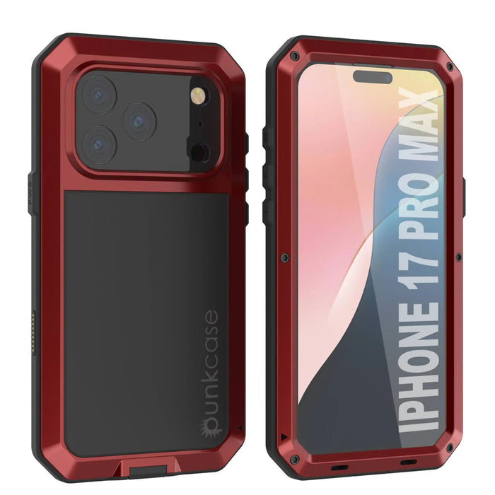 iPhone 17 Pro Max Metal Case, Heavy Duty Military Grade -Rüstungsabdeckung [Schocksicher] Ganzer Körper hart [rot]
