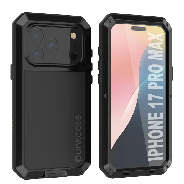 iPhone 17 Pro Max Metal Case, Heavy Duty Military Grade -Rüstungsabdeckung [Stoßdämpfer] Ganzkörper hart [schwarz]