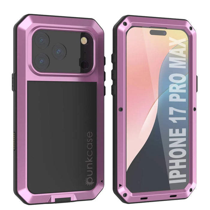 iPhone 17 Pro Max Metal Case, Heavy Duty Military Grade -Rüstungsabdeckung [Stoßdämpfer] Ganzkörper hart [Pink]