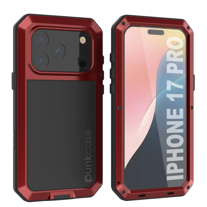 iPhone 17 Pro Metal Case, Heavy Duty Military Grade -Rüstungsabdeckung [Schocksicher] Ganzkörper hart [rot]
