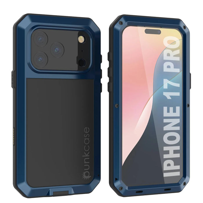 iPhone 17 Pro Metal Case, Heavy Duty Military Grade -Rüstungsabdeckung [Schocksicher] Ganzkörper hart [blau]