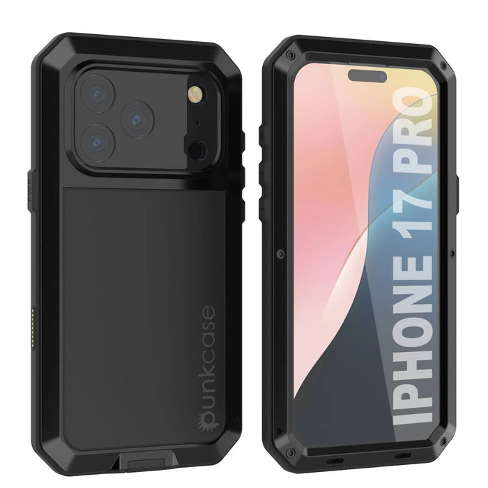 iPhone 17 Pro Metal Case, Heavy Duty Military Grade -Rüstungsabdeckung [Schocksicher] Ganzkörper hart [Schwarz]