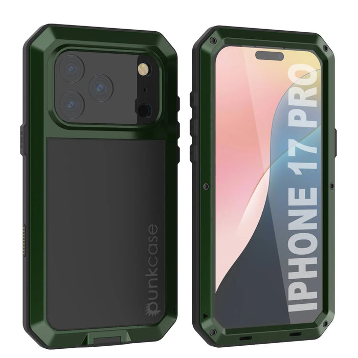 iPhone 17 Pro Metal Case, Heavy Duty Military Grade -Rüstungsabdeckung [Schocksicher] Ganzkörper hart [dunkelgrün]