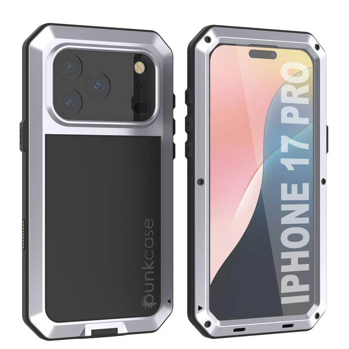 iPhone 17 Pro Metal Case, Heavy Duty Military Grade -Rüstungsabdeckung [Schocksicher] Ganzkörper hart [weiß]