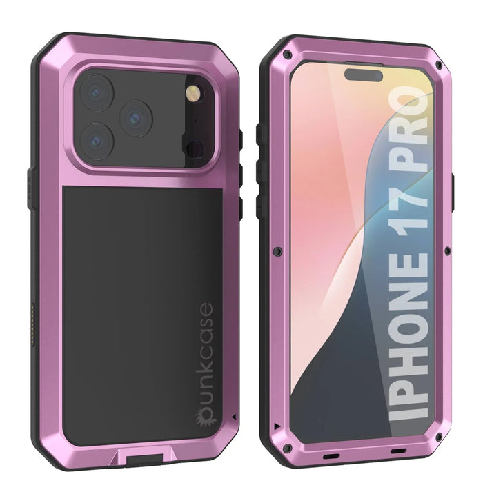 iPhone 17 Pro Metal Case, Heavy Duty Military Grade -Rüstungsabdeckung [Schocksicher] Ganzkörper hart [Pink]