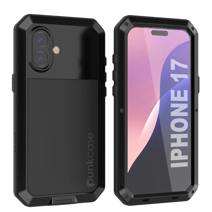 iPhone 17 Metallkoffer, Heavy Duty Military Grade Rüstungsabdeckung [Schocksicher] Ganzkörper hart [Schwarz]