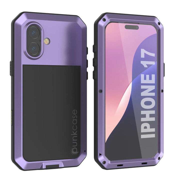 iPhone 17 Metallkoffer, Heavy Duty Military Grade Rüstungsabdeckung [Schocksicher] Ganzkörper hart [lila]