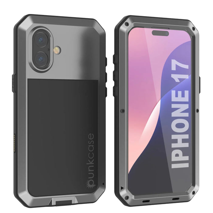 iPhone 17 Metallhülle, Heavy Duty Military Grade Rüstungsabdeckung [Schocksicher] Ganzkörper hart [Silber]