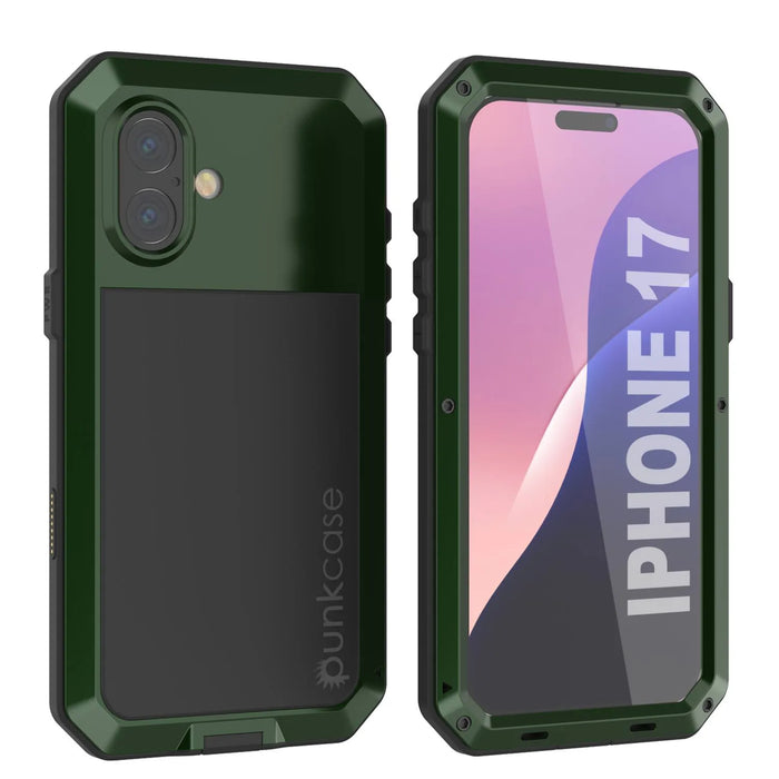 iPhone 17 Metallhülle, Heavy Duty Military Grade Rüstungsabdeckung [Schocksicher] Ganzkörper hart [dunkelgrün]