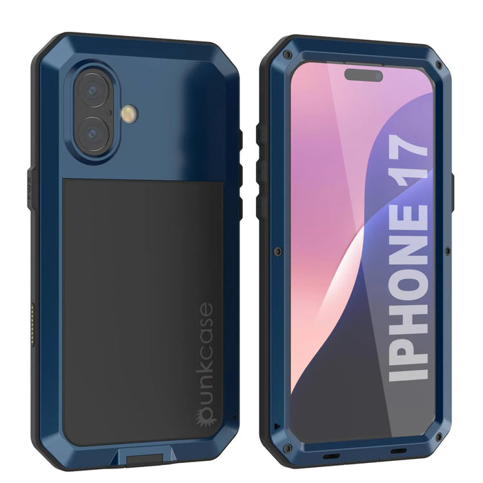 iPhone 17 Metallhülle, Heavy Duty Military Grade Rüstungsabdeckung [Schocksicher] Ganzkörper hart [blau]