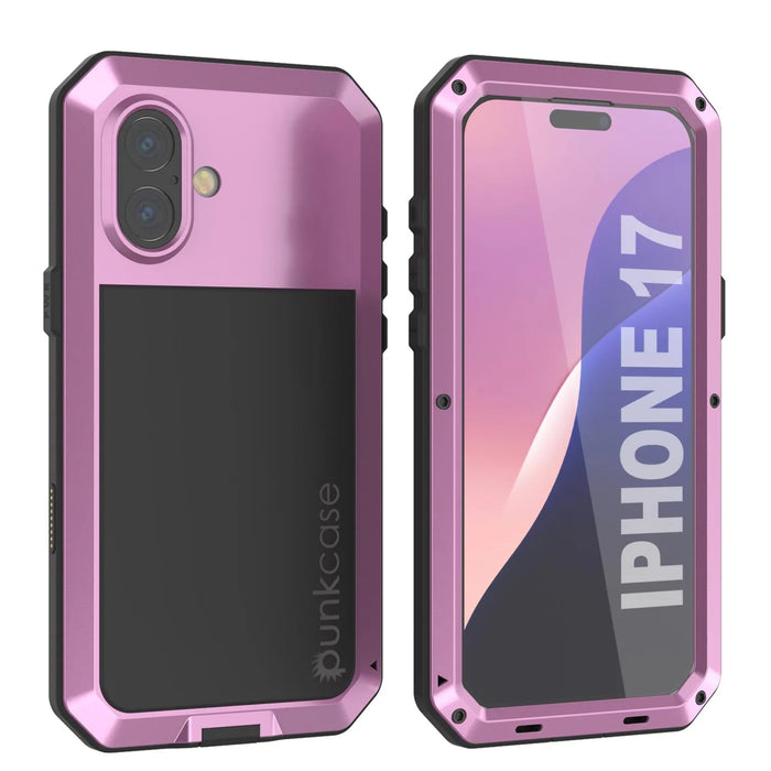 iPhone 17 Metallhülle, Heavy Duty Military Grade -Rüstungsabdeckung [Schocksicher] Ganzkörper hart [Pink]
