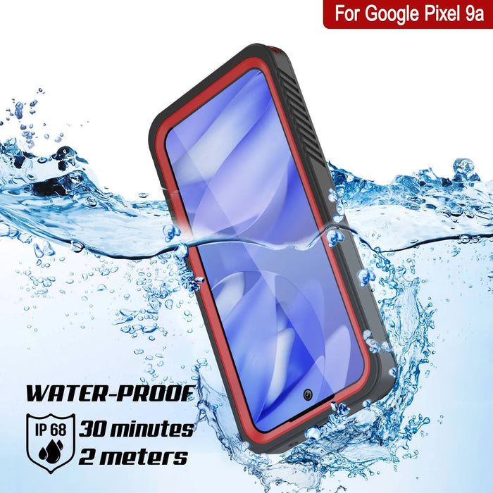 Google Pixel 9A Water of Case, PunkCase [Extreme Series] Panzerabdeckung mit integriertem Bildschirmschutz [Rot]
