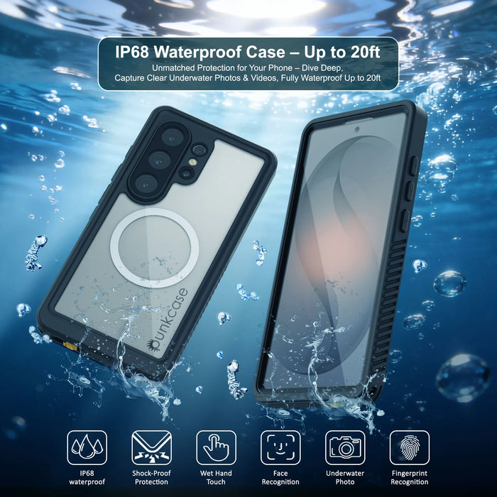 Wasserdichte Schutzhülle für Galaxy S26 Ultra, Punkcase [Extreme Mag-Serie], Panzerabdeckung mit integriertem Displayschutz [Schwarz]