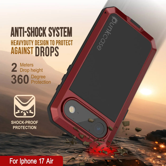 iPhone 17 Air Metal Case, Heavy Duty Military Grade -Rüstungsabdeckung [Schocksicher] Ganzkörper hart [rot]