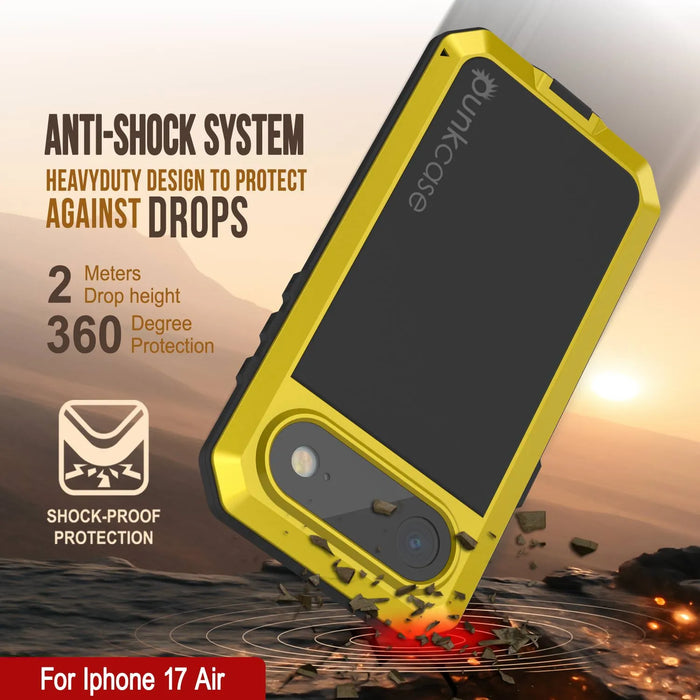 iPhone 17 Air Metal Case, Heavy Duty Military Grade -Rüstungsabdeckung [Schocksicher] Ganzkörper hart [Gelb]