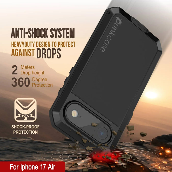 iPhone 17 Air Metal Case, Heavy Duty Military Grade -Rüstungsabdeckung [Stoßdämpfer] Ganzkörper hart [Schwarz]