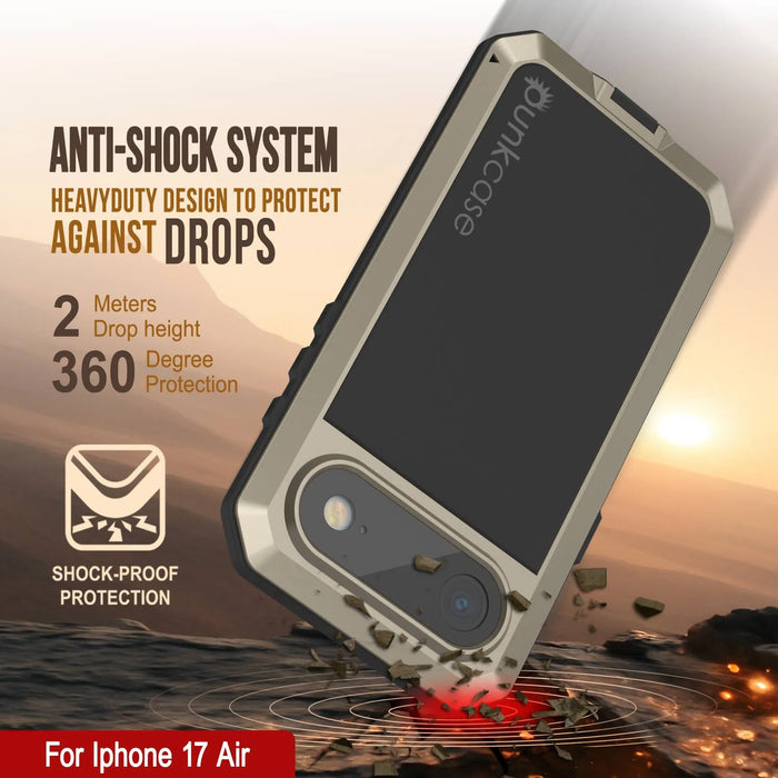 iPhone 17 Air Metal Case, Heavy Duty Military Grade -Rüstungsabdeckung [Stoßdämpfer] Ganzkörper hart [Gold]